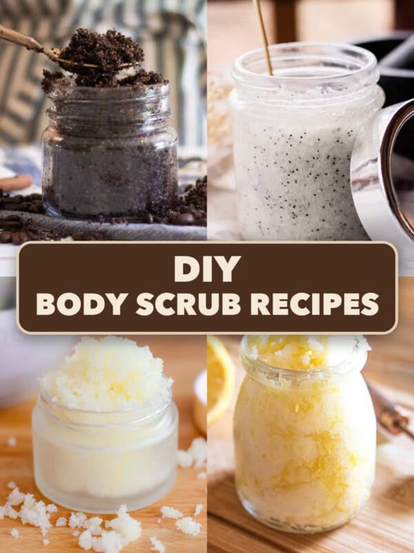 DIY body scrub recipes photo collage.