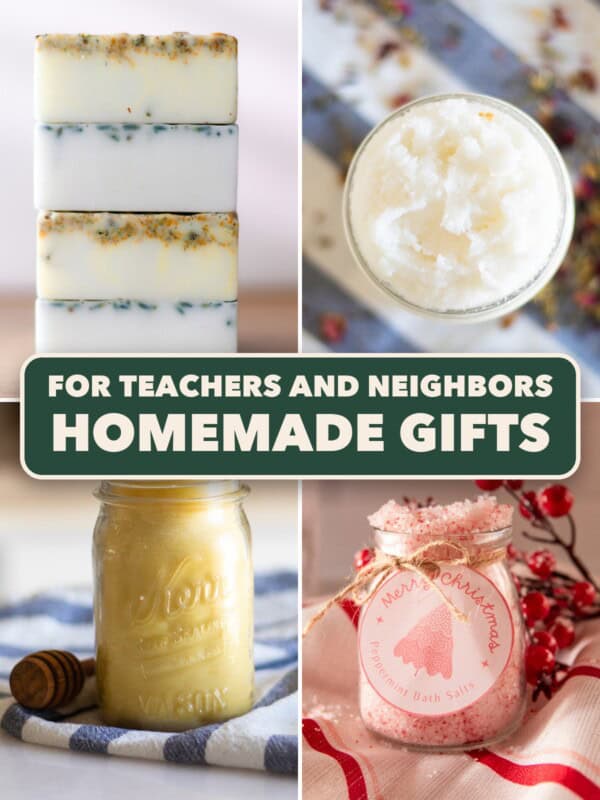 Homemade gifts for teachers and neighbors photo collage.