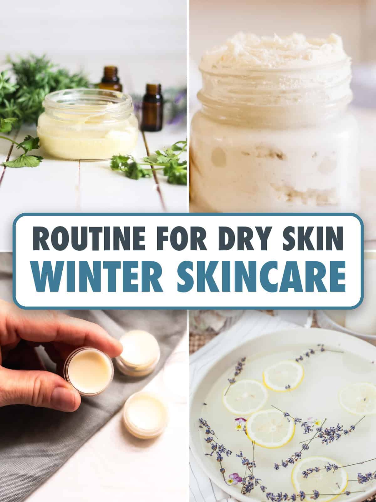Winter skincare routine photo collage.